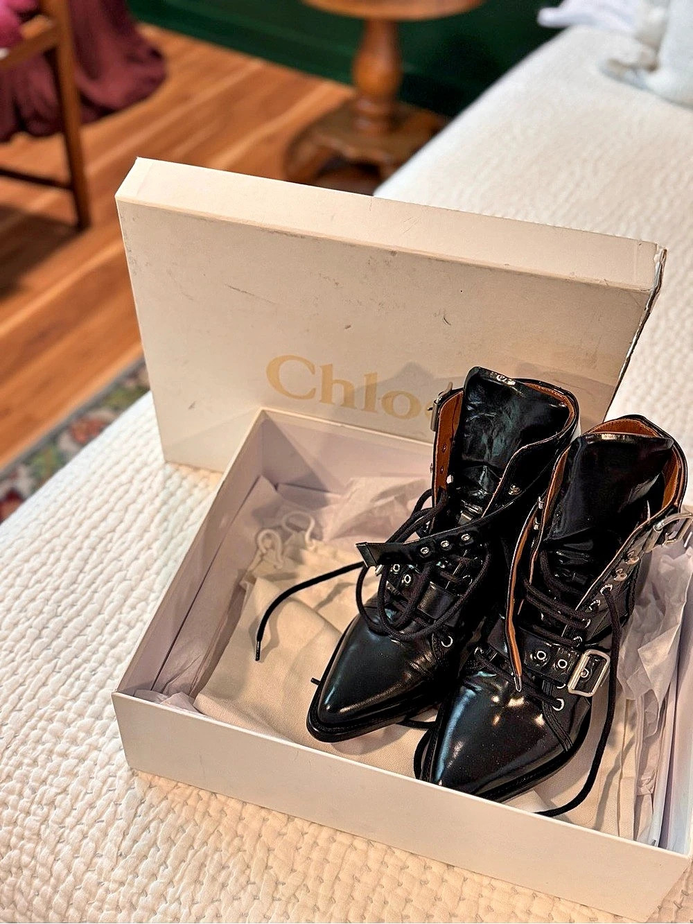 Chloé Riley 60mm Laceup Buckle Boot Boots Black & Brown EU 38